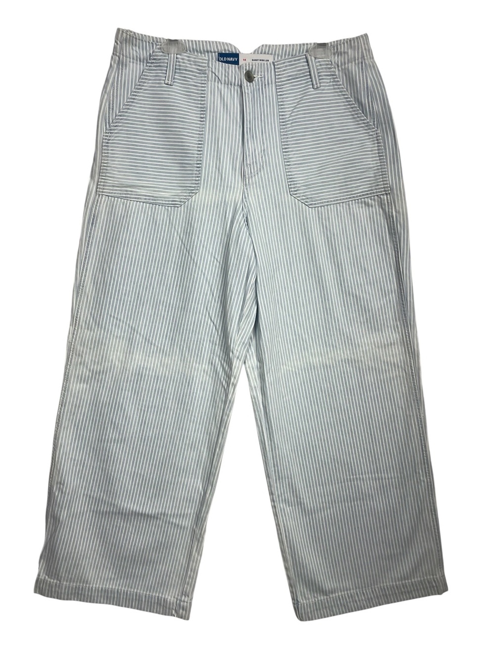 NWT Old Navy Blue White Striped Baggy Wide Leg Pants Jeans Size 14